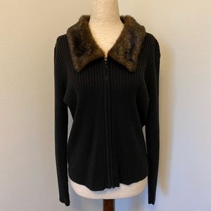 ❗️SALE❗️Fur collar zip up cardigan